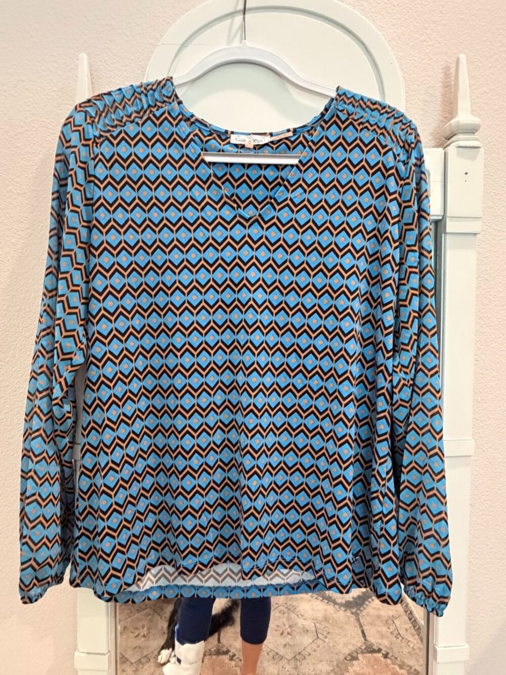 Calvin Klein Geometric Print Long-Sleeve Blouse Size M